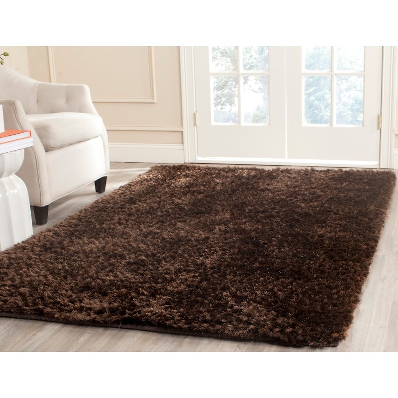 SAFAVIEH Handmade Saint Shantell Shag Yuiko Solid Polyester Rug - 5' x 8' - Chocolate