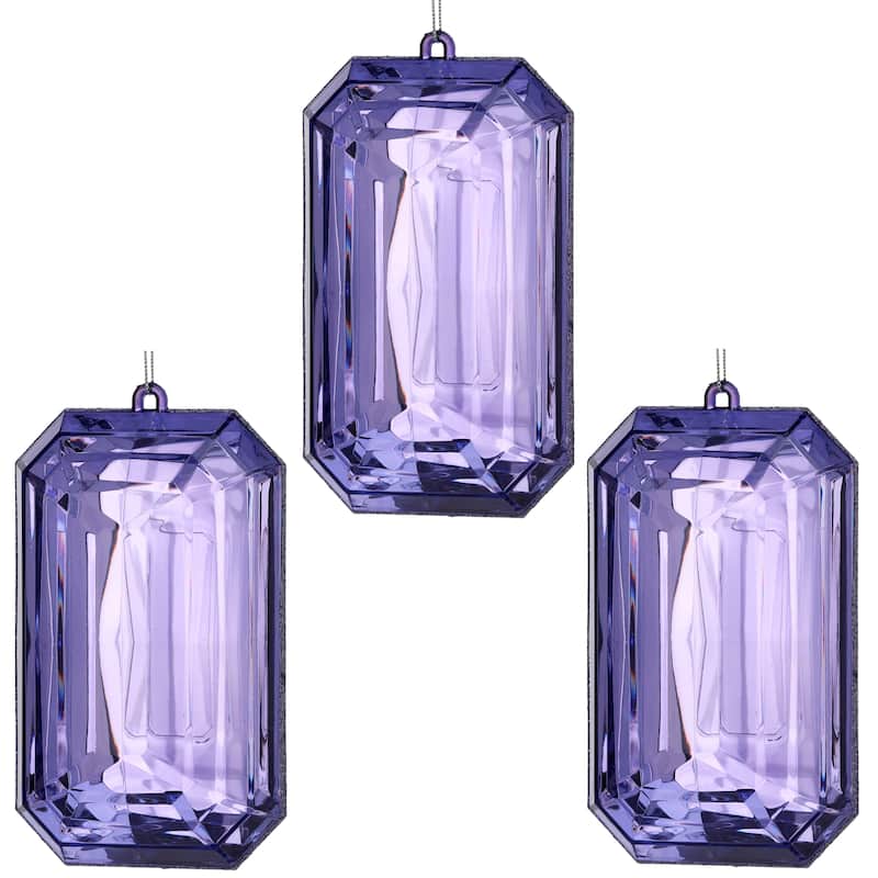9" Acrylic Emerald Cut Precious Gem Ornament Set of 3