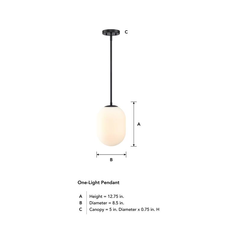 Noor 60 Watt 1-Light Matte Black Modern Pendant Light with Etched Opal Glass Shade - 12.75