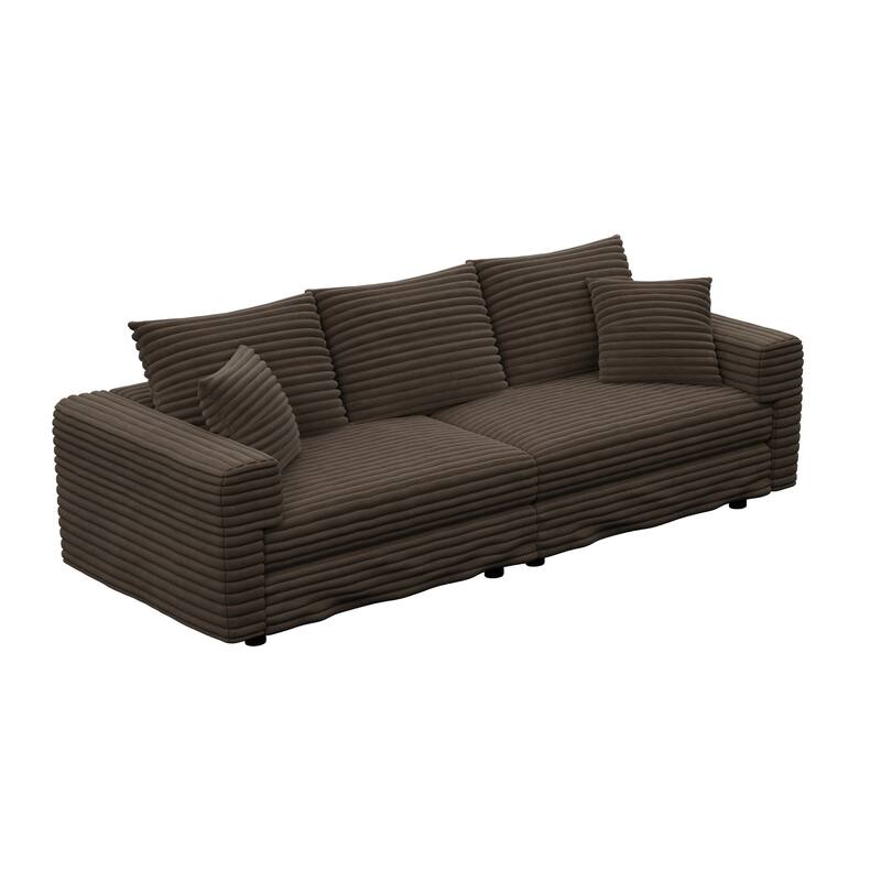 Plush Corduroy Upholstered 3 Seat Sofa , Convertible Deep Seat Lounge Sofa Chair, Cloud Sofa with 5 Soft Pillows