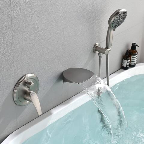 Wall Mounted Tub Faucet With Handheld Shower Waterfall Bathtub Faucet With Hand Shower Tub Filler With Pressure Balance Valve
