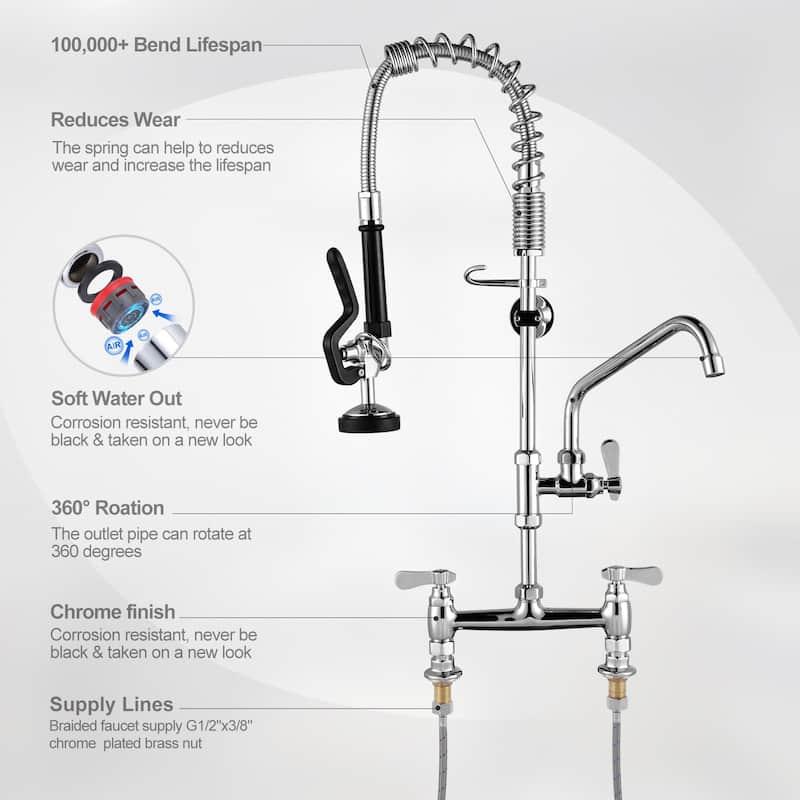 WOWOW Triple Handle Commercial Pull Down Sprayer Kitchen Faucet