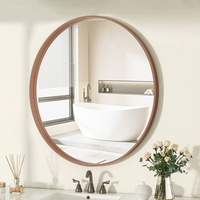 Classic Wooden Frame Farmhouse Round Wall Mirror