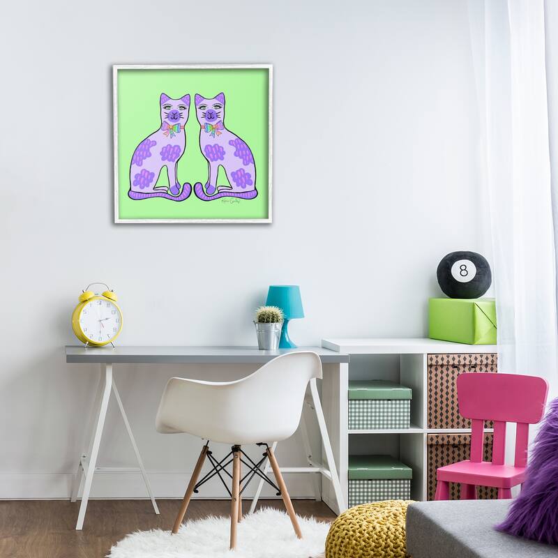 Stupell Purple Cats on Green Framed Giclee Art Design By Katie Conley