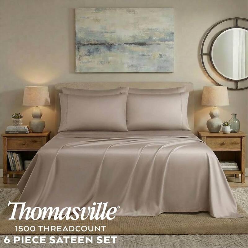 Thomasville 1500 Thread Count Beige Piece Premium Cotton Rich Sateen Sheet Set