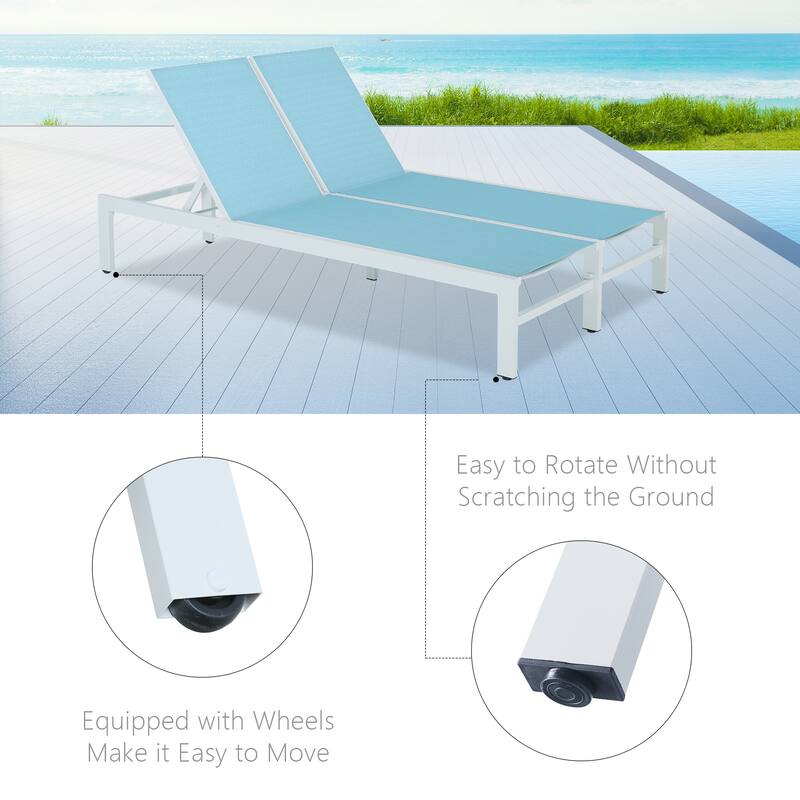 Double Chaise Lounge Outdoor Aluminum Adjustable Back Recliner Chair