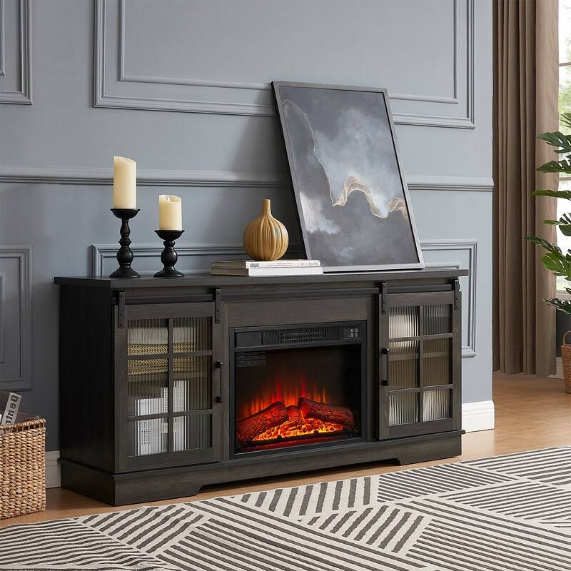 18/23/33 Inch Electric Fireplace Insert Ultra Thin Heater with Set Realistic Flame Touch Remote Control Overheating Protection