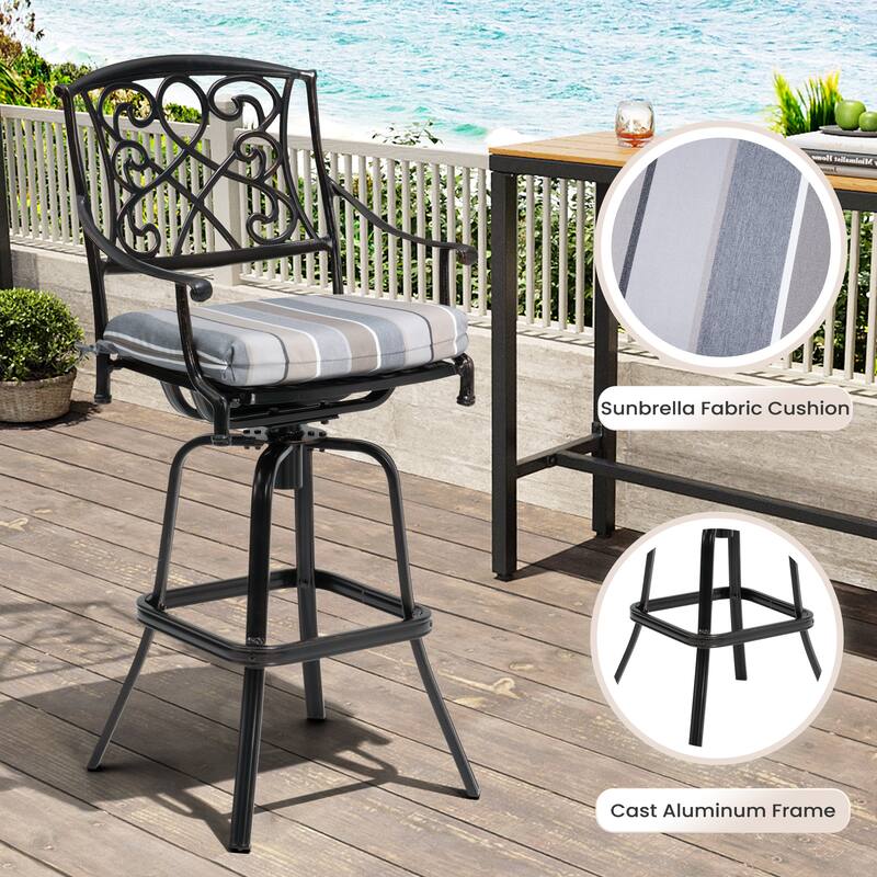 Outdoor Patio Aluminum Swivel Bar Stool with Sunbrella Cushion