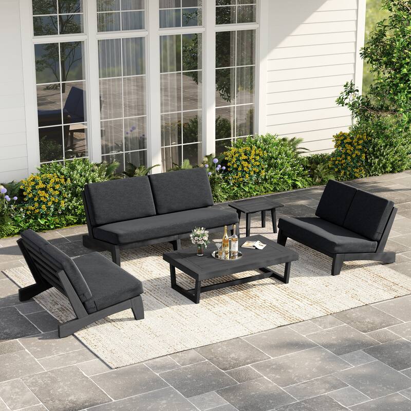 Casual Teak Outdoor Patio Conversation Set with Cushioned Sofa Loveaseat