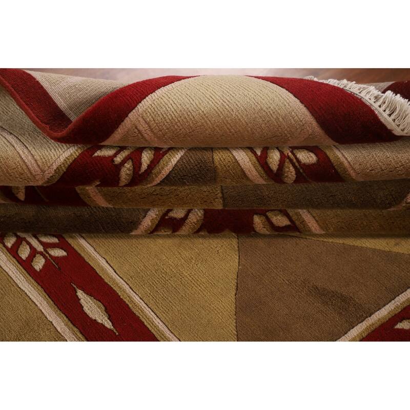 Geometric Nepalese Oriental Area Rug Handmade Wool Carpet - 8'11"x 11'10"
