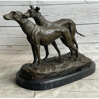 Pair Of Greyhounds - Two Slender Racing Dogs Handmade Bronze Sculpture ...