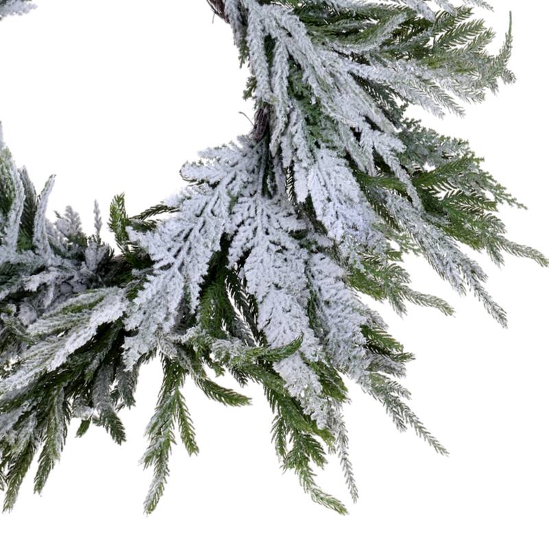 16" Real Touch Norfolk Pine Wreath With Snow - Green