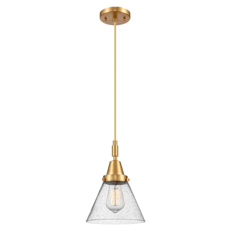Innovations Lighting Downtown Urban - Caden Cone - 1 Light 8" Cord Hung Mini Pendant - Satin Gold/Seedy Shade
