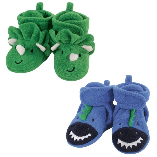 slide 1 of 1, Hudson Baby Infant Boy Cozy Fleece Booties, Boy Dino 0-6 Months - Boy Dino
