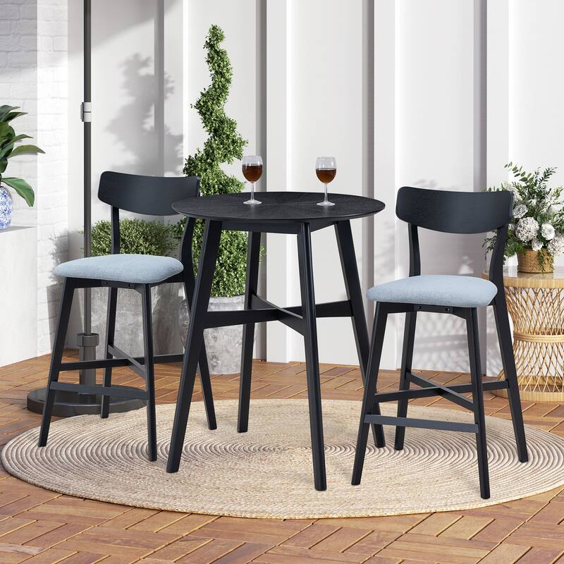Modern 3-Piece Dining Set with Round Counter Height Bar Table & 2 Upholstered Chairs