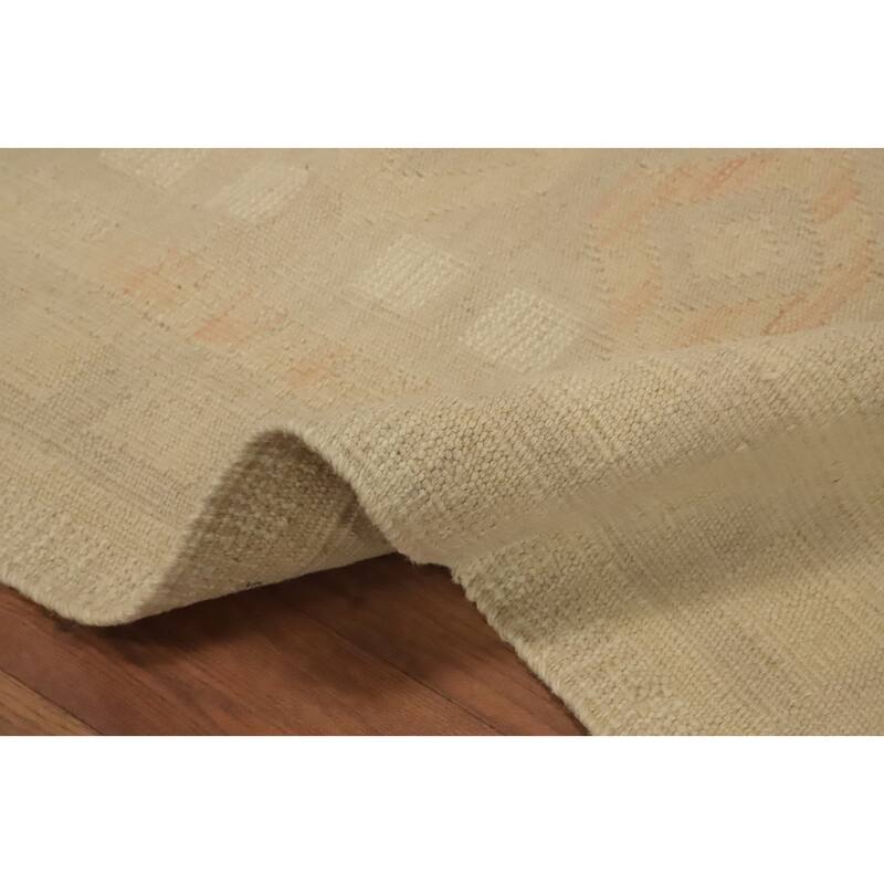 Hand Woven Oriental 100% Wool Carpet Southwestern Tribal Beige & Ivories Kilim Area Rug - 3' 9'' X 2' 1''