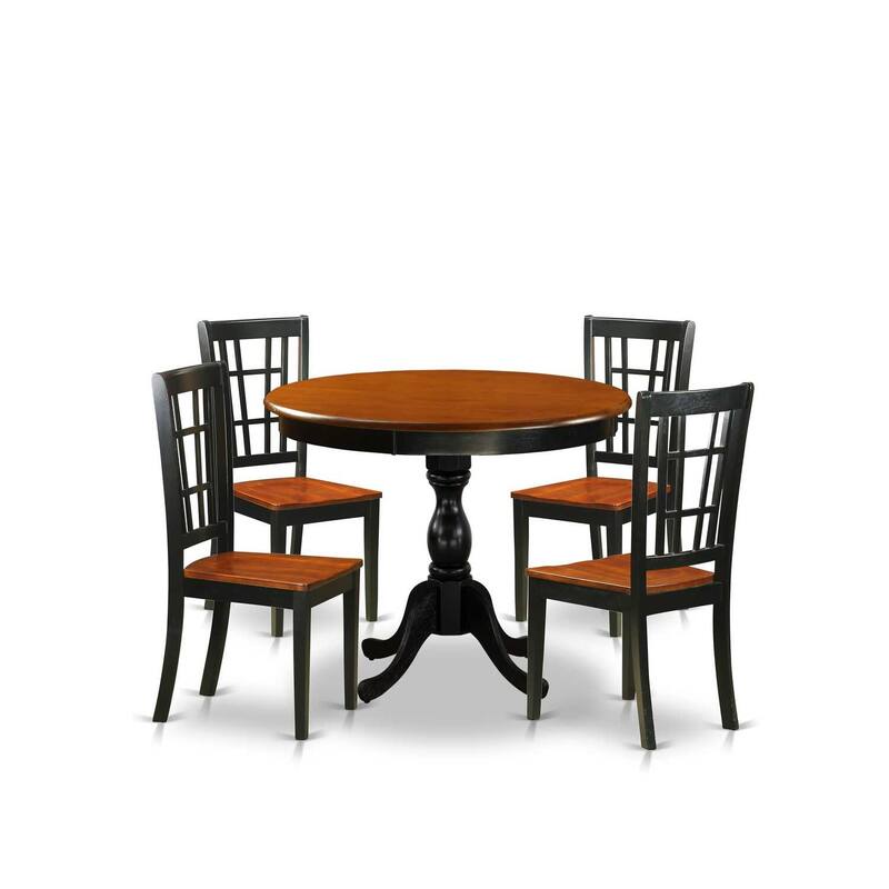HomeStock 5-Piece Black and Cherry Finish Solid Wood Top Dining table with 4 Chairs with Slat Back