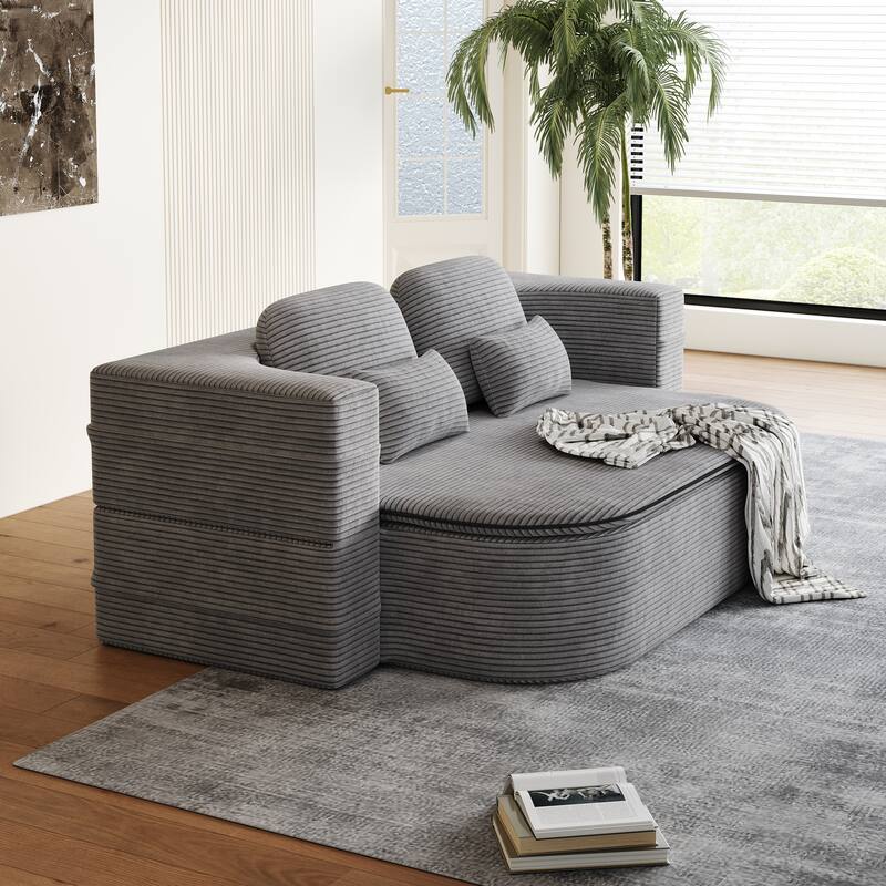 75''2-in-1 Foldable Sofa,Convertible Sleeper Foam Sofa Bed with Multi Functional Blanket, Floor Sofa Lounge Sofa - Grey