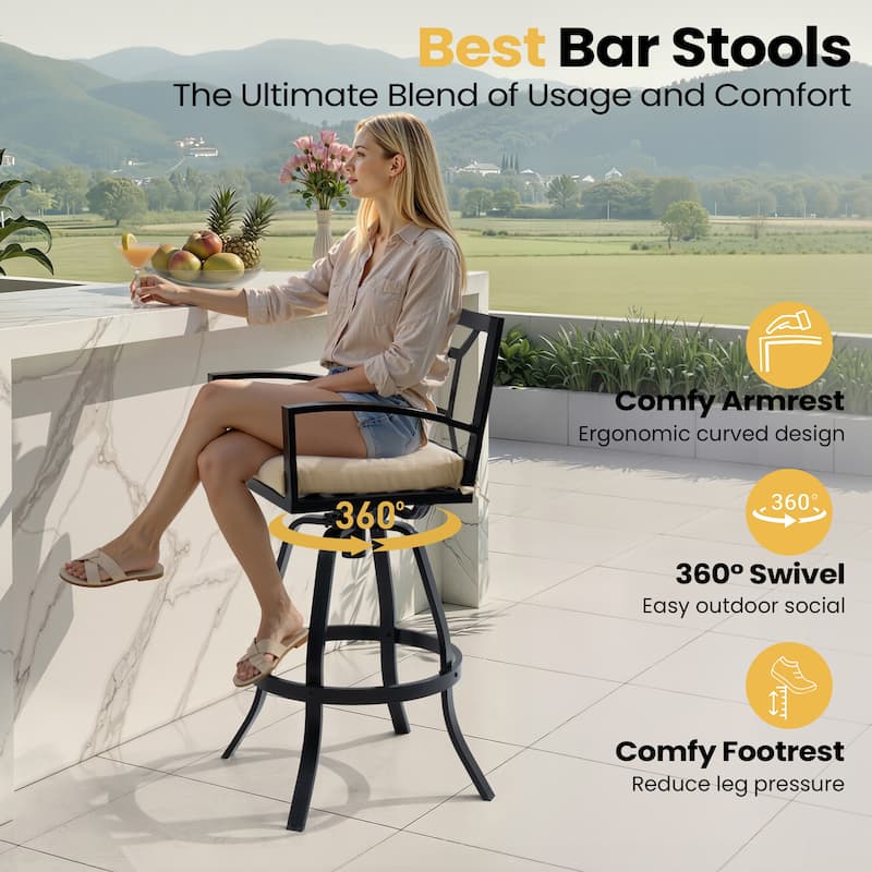 30'' H Outdoor Patio Premium All-Aluminum Swivel Sunbrella Cushion Bar Stool