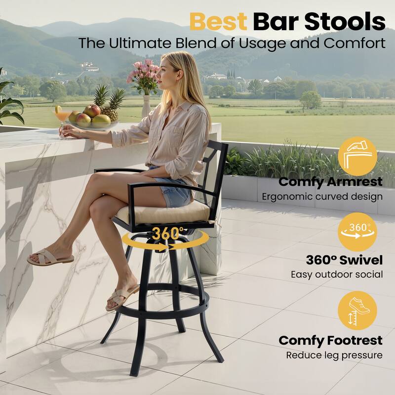 30''H Outdoor Patio Premium All-Aluminum Swivel Bar Stools Dining Chair with Sunbrella Cushion