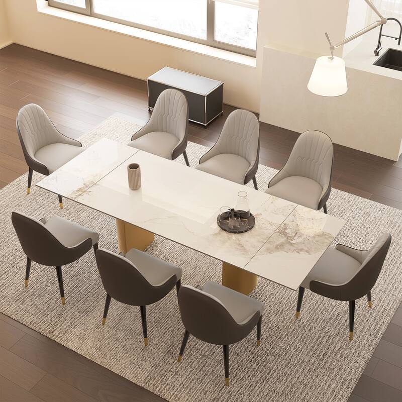 9 - Piece 94.48'' Extendable Sintered Stone Dining Table with 8 Chairs Dining Set