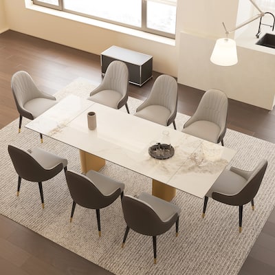 9 - Piece 94.48'' Extendable Sintered Stone Dining Table with 8 Chairs Dining Set