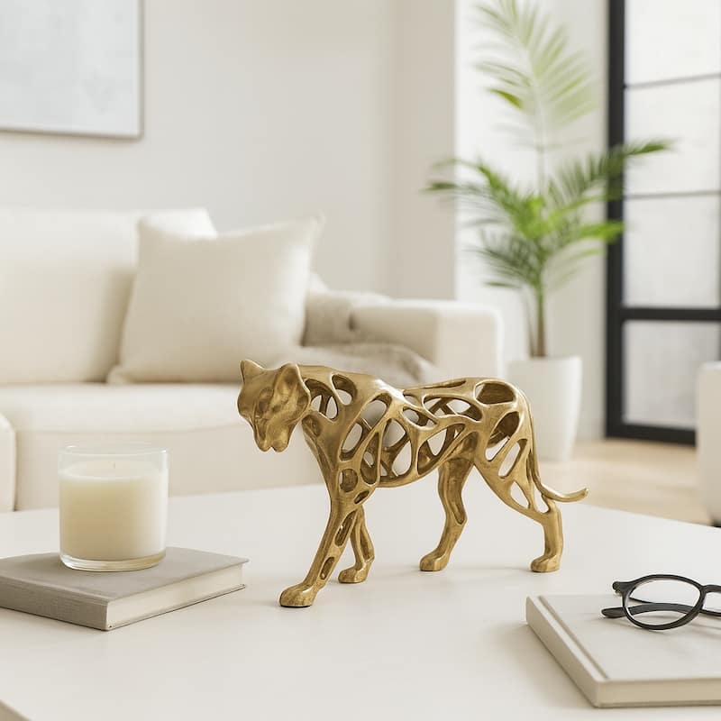 Fierce Lioness Sculpture Figurine - 14", Gold - 14" x 4" x 8"