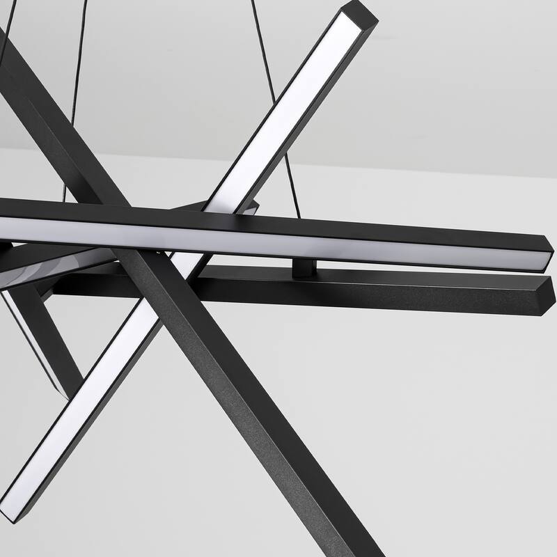 55-Watt 6-Light Modern Industrial Black Sputnik Rectangle Metal Integrated LED Chandelier for Living Room, Bedroom