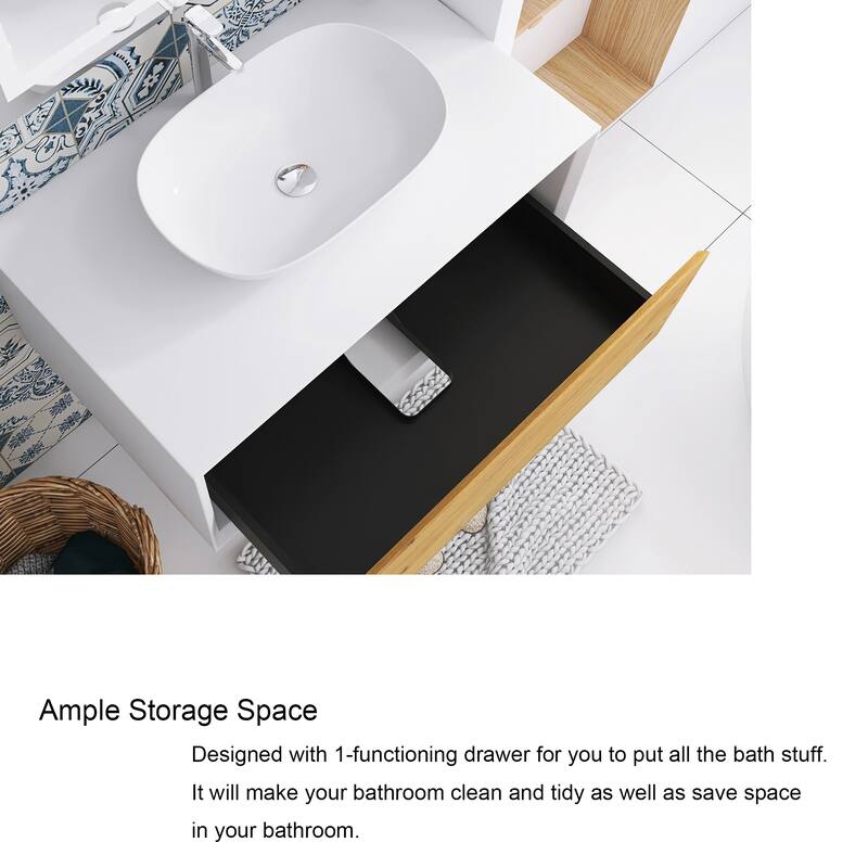 Floating Bathroom Vanity with Solid surface Top in F.OAK and Matte White