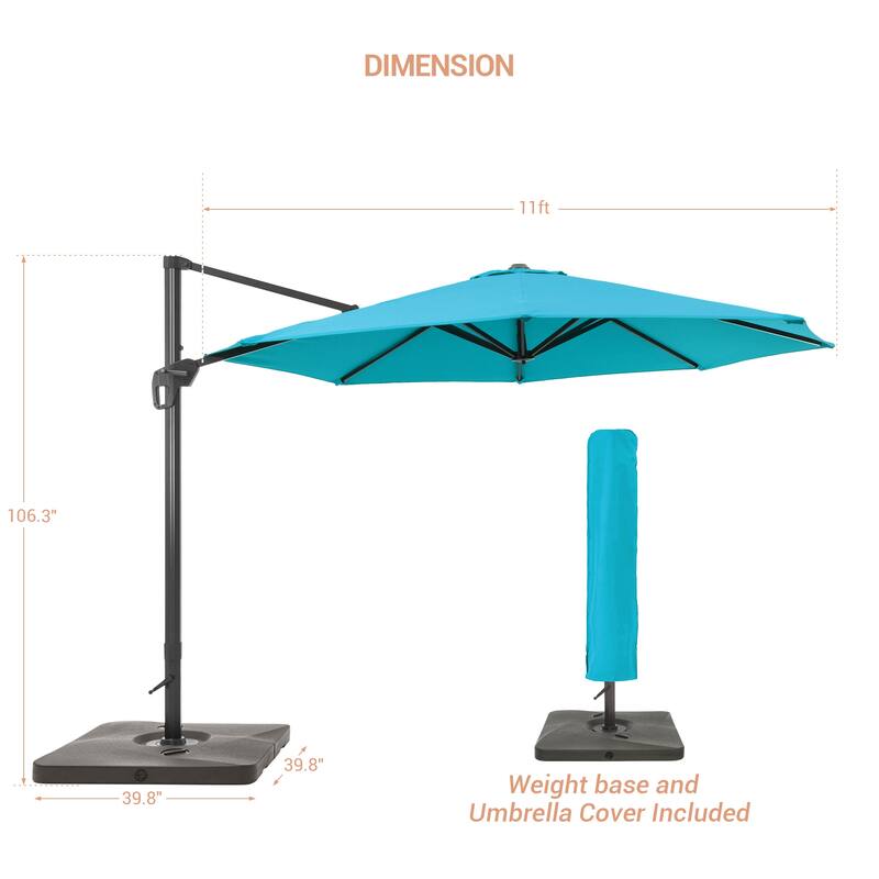 BONOSUKI Outdoor 11Ft UV Protection Patio Cantilever Umbrella w/Base