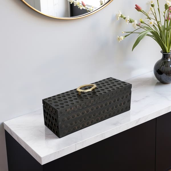 slide 2 of 21, Sagebrook Home Griffon Wood and Metal Box for Stylish Home Organization - 18" x 6" x 7" Black