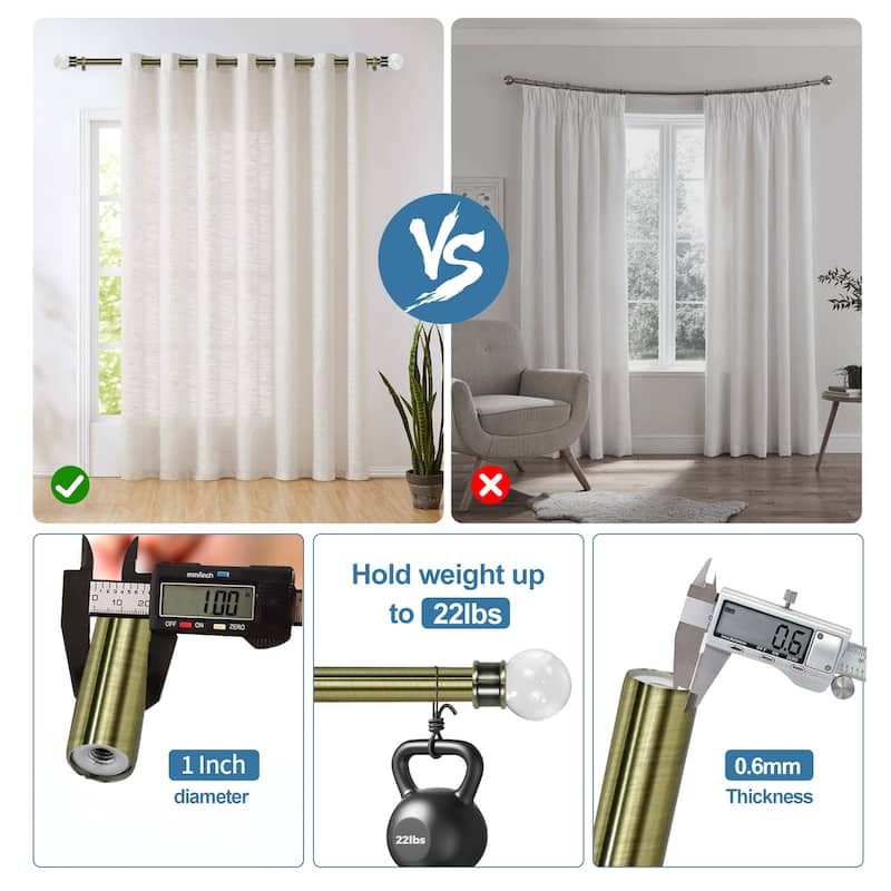 1-inch Diameter Crystal Ball Adjustable Single Drapery Curtain Rod