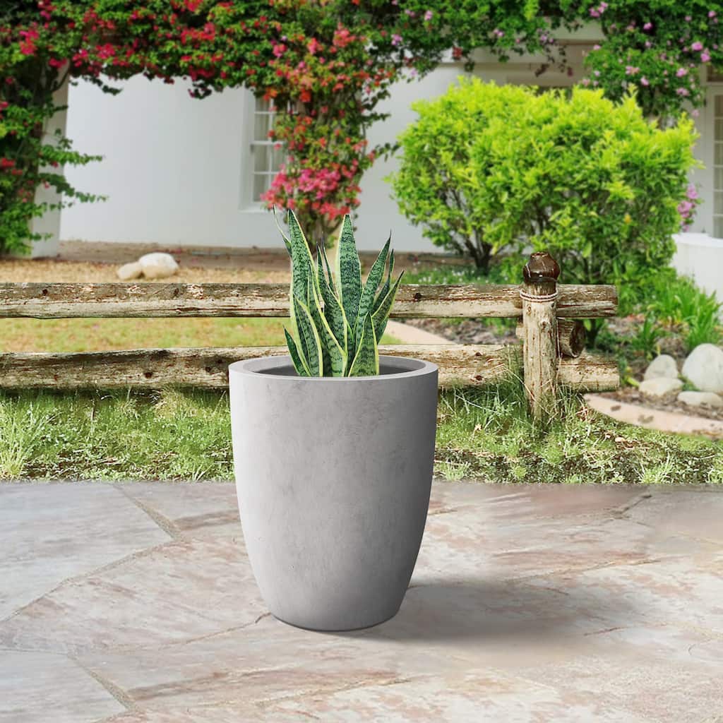 Plantara 18" H Raw Concrete Round Flower pot, Modern planter with Drainage Hole, Outdoor Plant pot for Garden