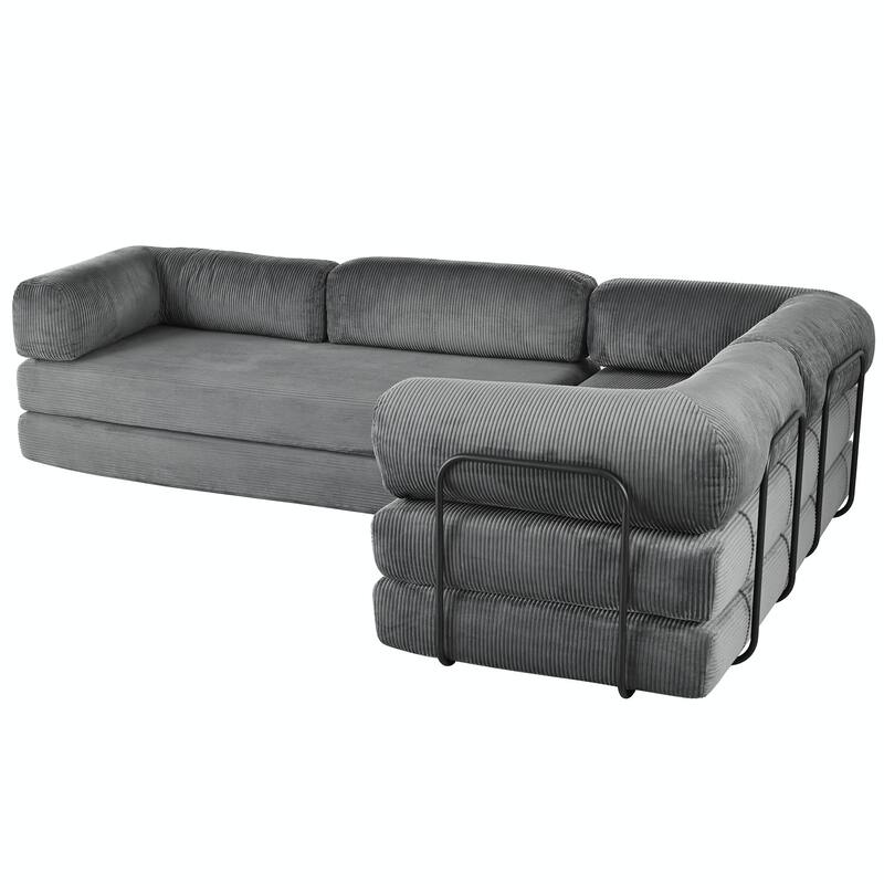 L-Shaped Modular Sofa Bed in Cozy Corduroy Fabric