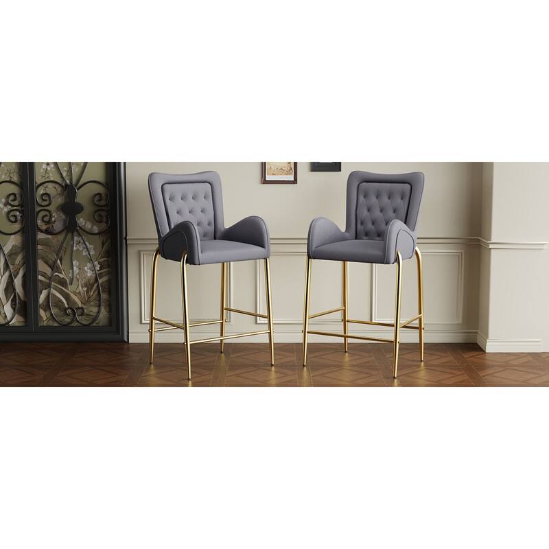 Roomfitters 28.75" Counter Height Bar Stools Set of 2, Tufted Velvet Bar Height Arm Chairs with Golden Legs and Footrests
