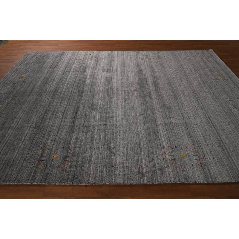 Hand Knotted Oriental 100% Wool Carpet Tribal Tribal Greys & Charcoal Gabbeh Area Rug - 9' 11'' X 7' 10''