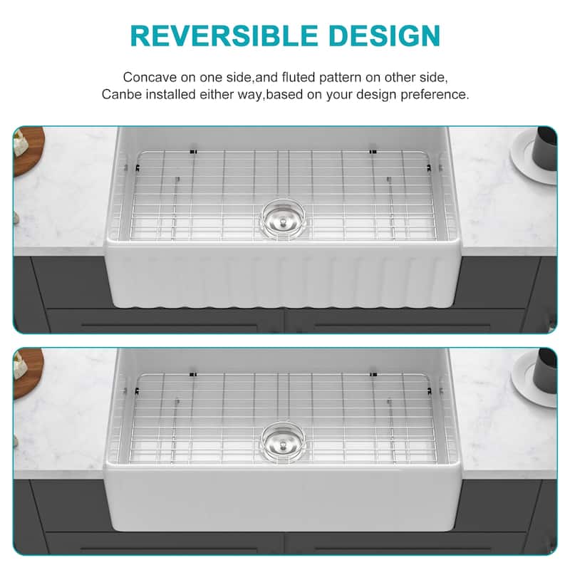 33" Farmhouse Single Bowl Ceramic Kitchen Sink in White - 33'' x 18'' x 10''