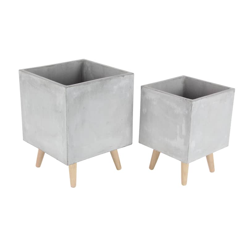 White Light Grey or Grey Fiber Clay Boho Modern Planter Pot (Set of 2) - S/2 15", 18"H