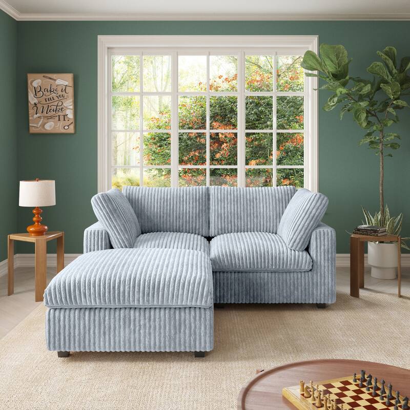 78" Plush Soft Deep Seat Couch, Cloud Sectional Couch, Modular Love Seat Sofa for Living Room - 2 Seat + Ottoman