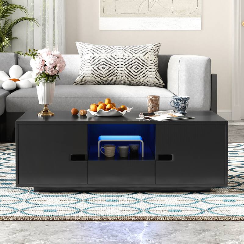 Modern High Glossy Rectangle Coffee Table - Black