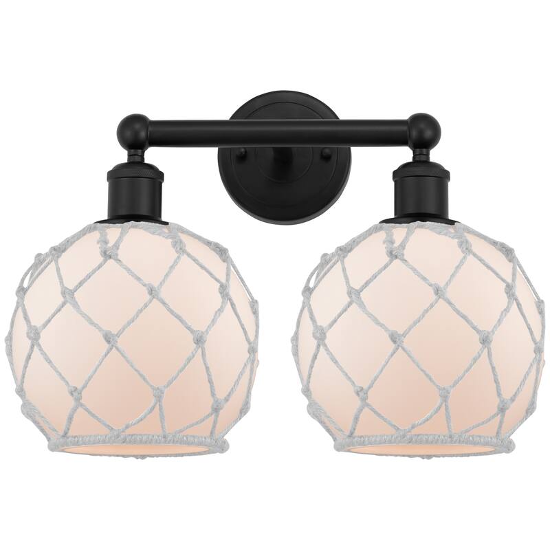 Innovations Lighting Endless Possibilities Edison - Farmhouse Rope - 2 Light 17" Bath Vanity Light - White Glass with White Rope/Matte Black