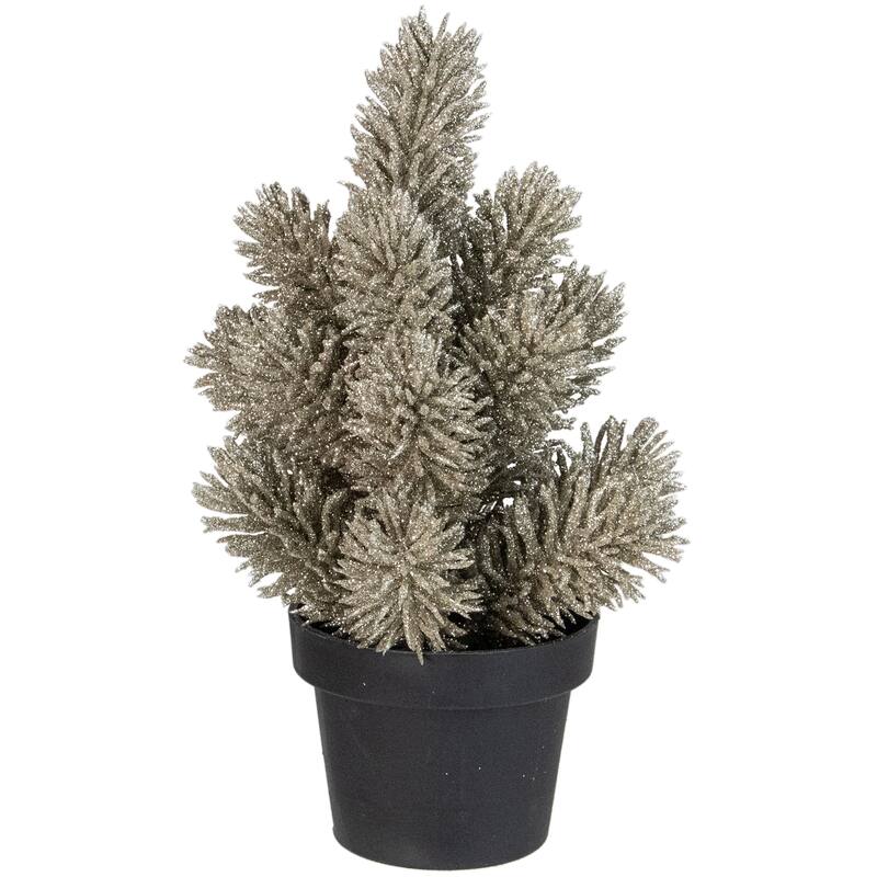 8.5 Potted Glitter Artificial Pine Christmas Tree - Unlit - 8.5" - Gold Champagne