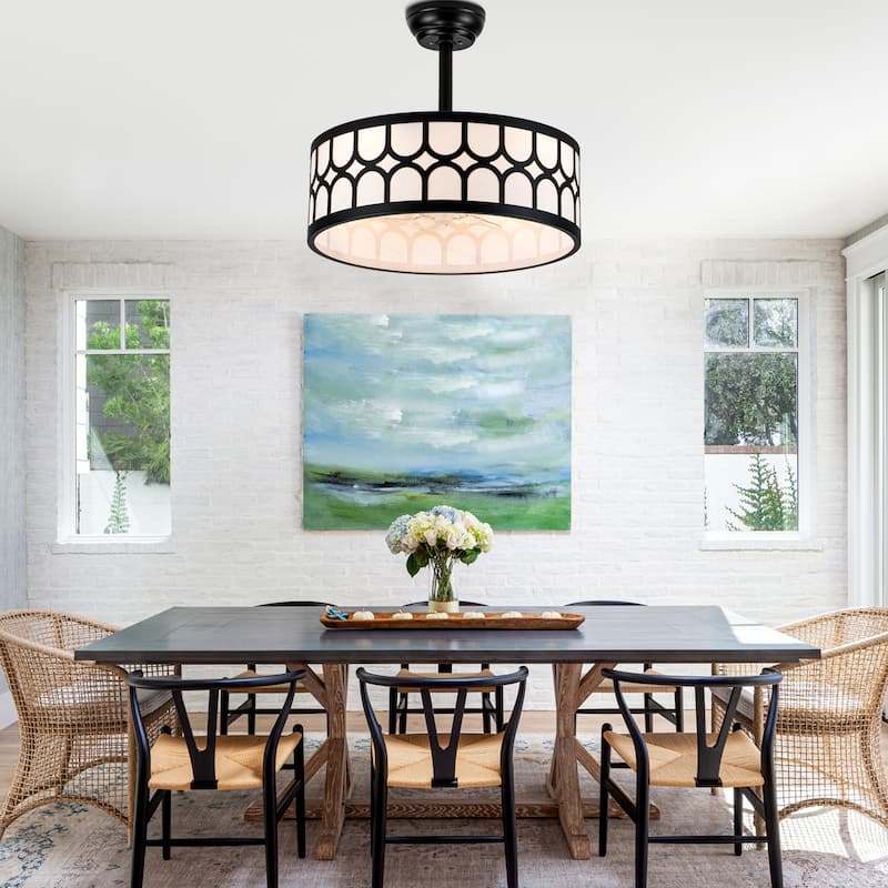 Bella Depot 20" Modern Black Drrum Ceiling Fan with Light and Remote 6-speed