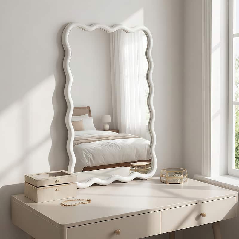 20"x30" Wavy Rectangle Solid Wood Frame Decorative Mirror,For Bedroom, Bathroom, Living Room, Entryway