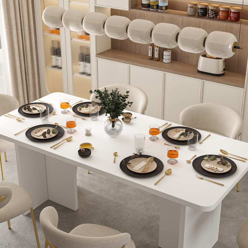 Modern White Rectangular Dining Table with Arch Base Minimalist Wood Kitchen Table Multifunctional for Home or Office