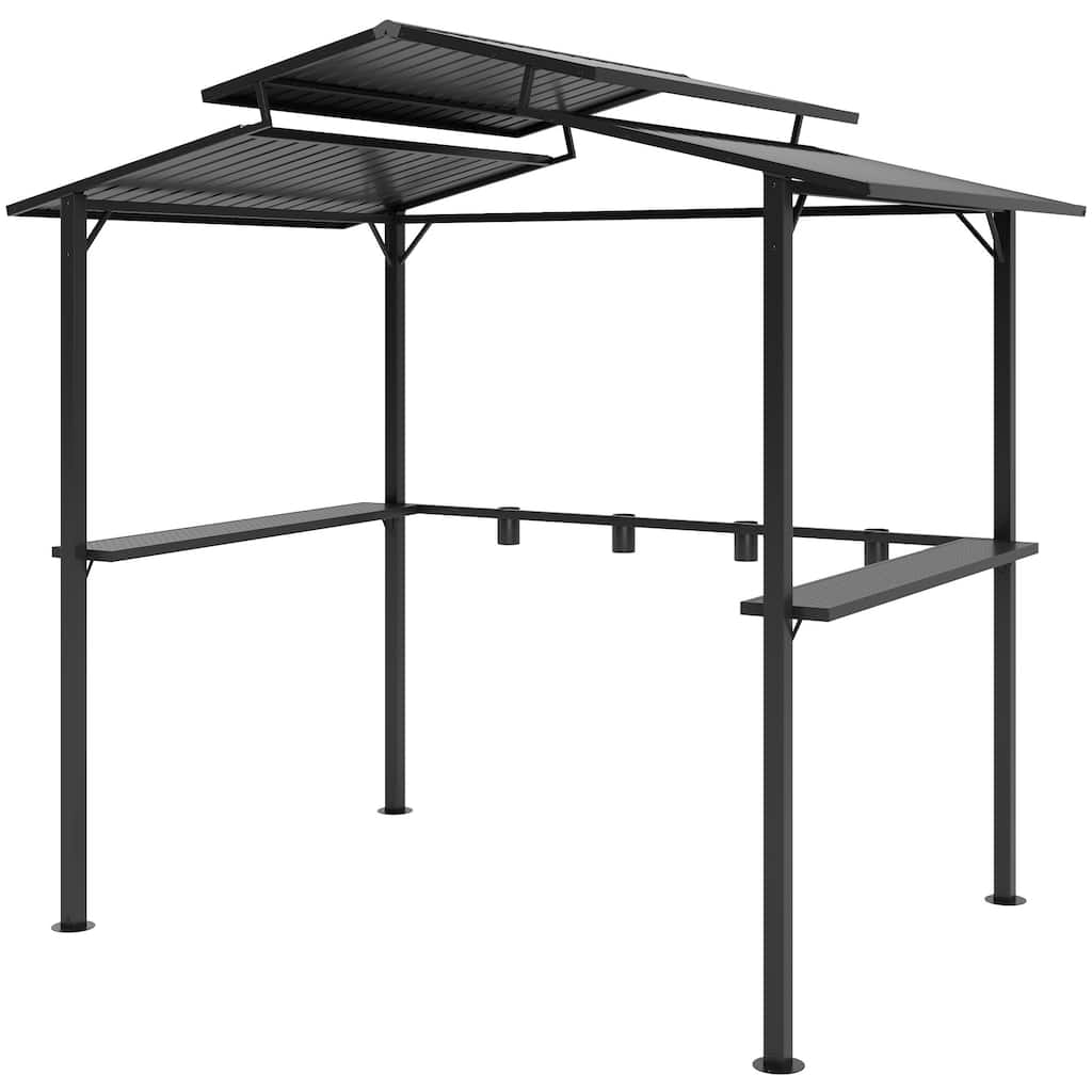 5x8ft BBQ Grill Gazebo with Metal Frame Shelves Cup Holders Windproof and Waterproof Canopy - 98.4" L x 63" W x 98.4" H