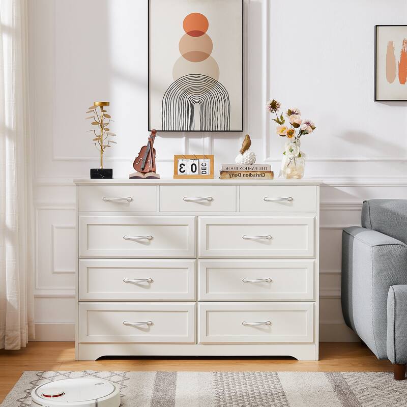 Modern Drawers Dressing with 9 Drawers Antique Handles, for Kids Room Living Room, Entryway and Hallway
