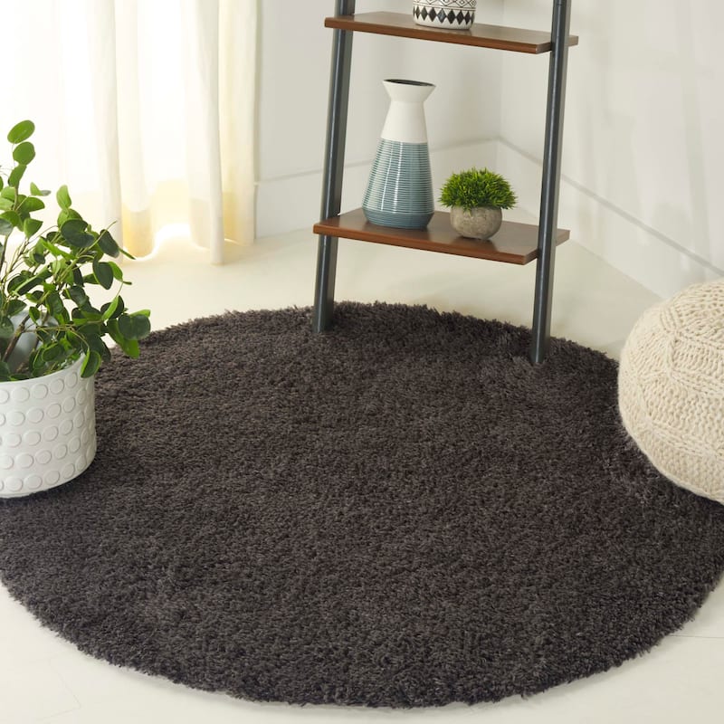 SAFAVIEH, Indie Shag Marlena 2-inch Thick Rug - 4' Round - Dark Grey
