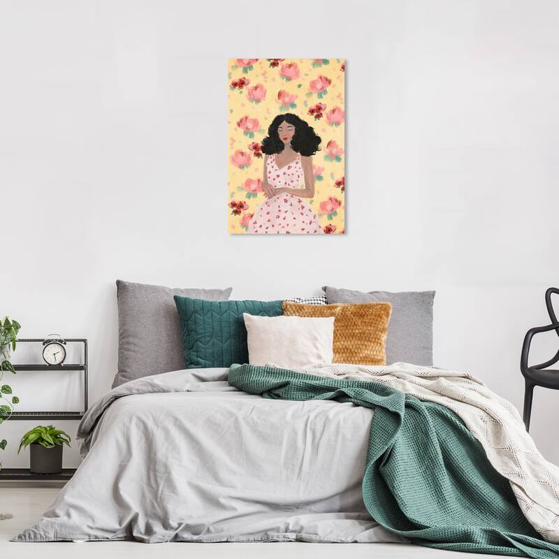 Wynwood Studio Fashion and Glam I do love flowers Yellow and Pastel Yellow Modern & Contemporary Wall Art Canvas Print - 24 x 16
