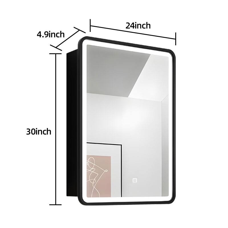24x30 inch LED Black framed Wall mount Medicine Cabinet with Mirror Anti-fog function 3 colors with light